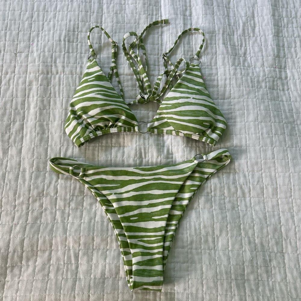 Amazon Green and White Zebra Bikini
